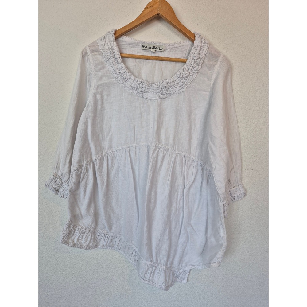 JP and Mattie White Cotton Gauze Boho Blouse Asymmetrical Peasant Top Small